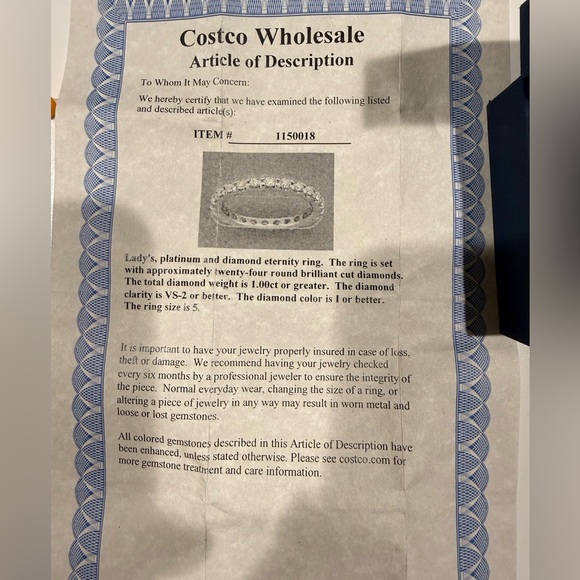 Costco Diamond and platinum eternity ring size 5 - Picture 5 of 5